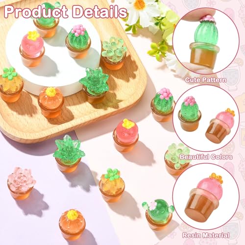 Stiesy Mini Cactus Decor Set 40Pcs, Transparent Resin Cactus Plant Miniature Figurines Display for Home Office Dollhouse Micro Landscape Desktop Decorations,8 Styles - color: Cactus-8 Styles-40pcs