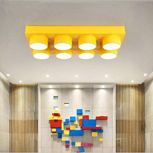LAKIQ Modern Children Room Flush Mount Ceiling Light Fixture Acrylic Creative Colorful Block Toy Shape Kids Room Close to Ceiling Lighting for Kids Bedroom Kindergarten Playground(Rectangle,Yellow) - color: Yellow, size: Rectangle