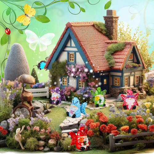 Wesiti 40 Pcs Spring Decoration Butterfly Mini Resin Gnomes 1.18 Inch Spring Miniature Figurine Statues Tiny Gnomes Decor for Table Dollhouse Desk Indoor Outdoor Home Garden Plant Pot - style: Butterfly