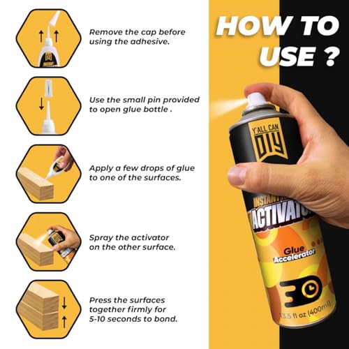 Super Glue Activator Spray (2 x 13.5 fl oz) – CA Glue Accelerator Spray, Fast-Drying Cyanoacrylate Activator for Instant Bonding on Wood, Plastic, Metal & DIY Repairs - size: 2 Pack