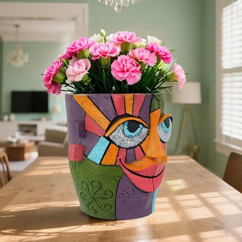 Picasso Abstract Resin Flower Pots Colorful Unique Face Planters Pots Head - color: Smiling Face