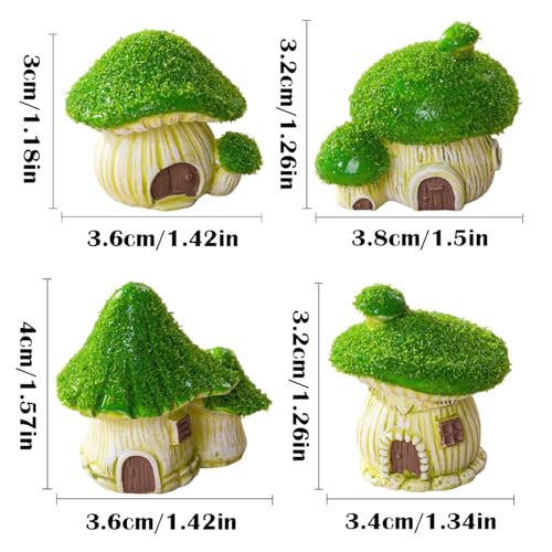 Set of 4 Flocked Miniature Mushroom House Fairy Garden Accessories, Mini Resin Gnome Elf House Figurines for DIY Micro Landscape Decor Outdoor Bonsai, Terrarium, Planter Flower Pot Ornaments - color: Mushroom House