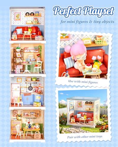 ROBOTIME Super Creator Kits, Plastic Mini House, Expandable Plastic Craft, DIY Miniature House Kit, Tiny Living Room Making Kit Model Craft Hobby Unique Gift (Country Blue Lounge) - color: Country Blue Lounge