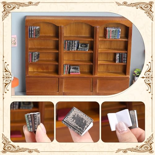 1:12 Dollhouse Bookcase Furniture 48 Pcs Miniature Books, Brown