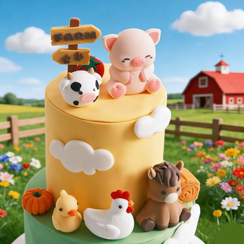 Farm Animal Figurines Set 9-Piece Cute Plastic Miniatures For Cake Toppers, Fairy Garden Decor, DIY Crafts And Party Favors