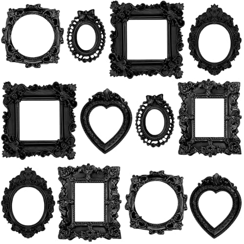 Remerry 12 Pcs Mini Picture Frames Vintage Resin Antique DIY Frame,Black - color: Black