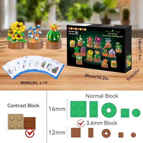 HOGOKIDS 15 Pack Flowers Botanical 3.6MM Building Set for Adults Kids 6-12+