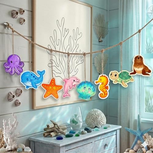 80PCS Unfinished Ornament Wood Crafts, Painting Blank Wooden Cutouts - color: Sea