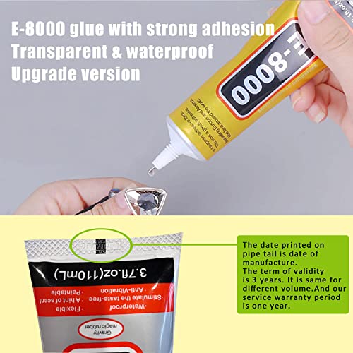 6pcs X 15ml E8000 Jewelry Rhinestones Glue E-8000 Clear Super Glue Transparent Adhesive for Phone Repair Jewelery Making Crafts Gem Fabric Metal Nail Art Stone Wood Glass - style: E8000 6pcs x 15ml