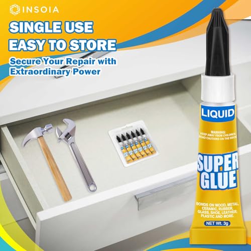 INSOIA Super Glue Liquid Clear, 6 x 3g, All Purpose Single-Use - style: Liquid