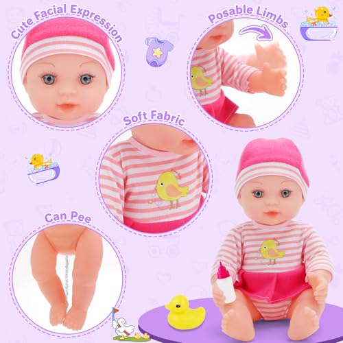 deAO 12" Baby Doll Bath Playset Functional Bathtub Detachable Shower - color: Purple