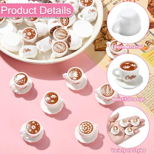 Stiesy 64 Pcs White Plate and Coffee Cup Miniature 9 Styles Tiny Dish Latte Art Ornaments Figurines for Bakery Showcase Coffee Shop Counter Decor - color: White Plate and Coffee-64pcs