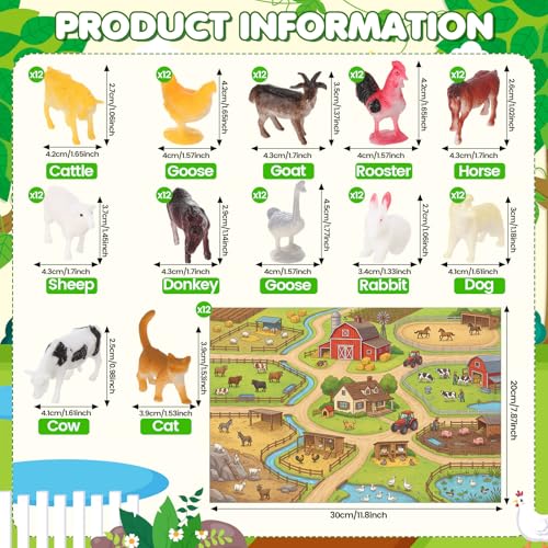 Teyva 156 Pcs Mini Farm Animal Figurines with Foldable Farm Background Card