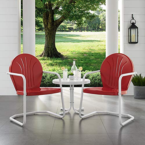 Crosley Furniture Griffith Retro Metal 3-Piece Chair & Side Table Set - color: Red and White