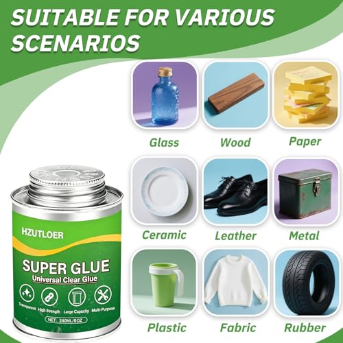Super Glue,Clear Glue with Brush,All Purpose Strong Adhesive,Instant Superglue Multi-Purpose Glue for Wood,Ceramic,Leather,Plastic,Glass,Metal,Rubber,DIY Crafts