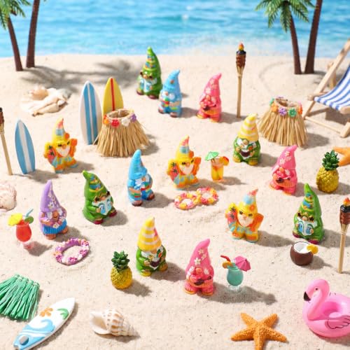 Yaomiao 60 Pcs Mini Hawaii Gnome Figurines Bulk Resin Gnome Statues - style: Hawaii Gnome