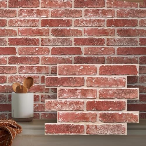 COMSTICKC 3D Faux Brick Wall Panels Peel and Stick, 10 Pcs 15.7" x 11.8" - color: Vintage Red-1