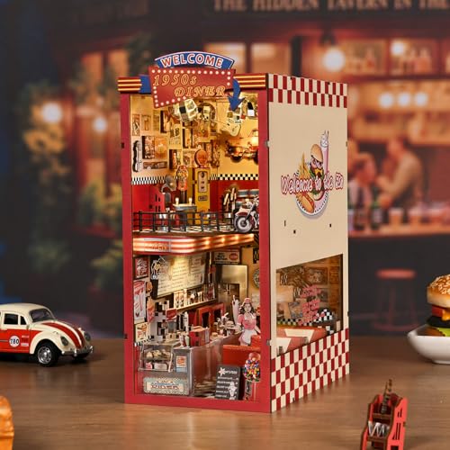 fifijoy Book Nook Kit for Adults, 1950s Diner Bookshelf Insert - color: 1950s Diner