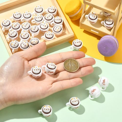 Stiesy Resin Coffee Cup Miniature Decorations 30Pcs, White Cup with Cute Cat Miniature Figurines Display for Barista Theme Shelf Display Kitchen Decor - color: Cup With Cat-30pcs