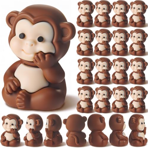 Chunful 25 Pcs Mini Monkey Figurines, Brown Small Monkey Statues Bulk Tiny Jungle Animals Favors for DIY Crafts Summer Cake Topper Micro Landscape Fairy Garden Home Decor - color: Brown