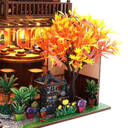 MAGQOO DIY Miniature Dollhouse Kit DIY Miniature House Kit Tiny Mini House Kits with Furniture 1:24 Scale 3D Puzzles(Sushi House) - color: Sushi House