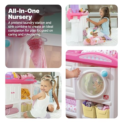 Step2 Love & Care Deluxe Baby Doll Nursery Playset for Kids, Compact Changing Station & Crib, Made of Durable Plastic, Includes Toy Accessories, For Toddlers 2-6 Years Old, Pink - color: Pink