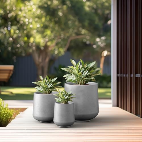Kante Set of 3 Pale Gray Concrete Curved Planters 16.5" 13" 9.4" Dia - color: Natural Concrete, size: Set of 3: 15.3" + 11.6" + 8.2" D