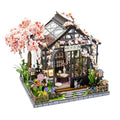 Roroom DIY Miniature House Kit, Dollhouse Kit with Dust Cover & LED Lights - color: Spring Sakura Greenhouse