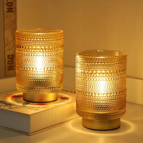2 Pack Battery Operated Decorative Aesthetic Lamp with Timer for Bedside,Small Cordless Table Lamps with LED Warm Bulb for Bookshelf/Entryway/Nightstand/Dorm/Coffee Table/Office Cubicle Decor(Golden) - color: Amber, size: 2 pack
