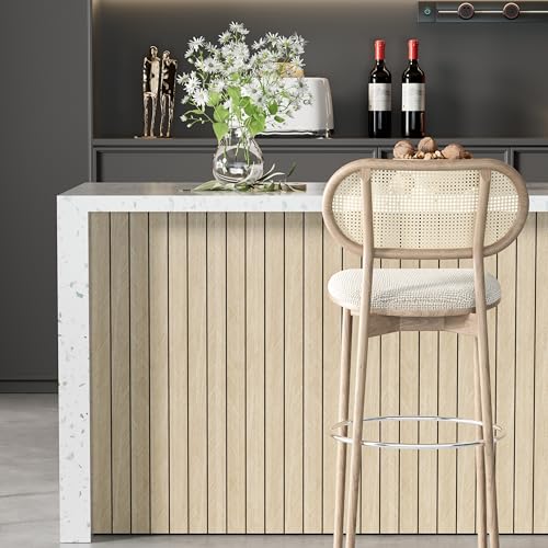 Arthome Peel and Stick Slat Wall Panels 15.7 "x120,Self-Adhesive PVC Wood Grain Wallpaper Panel,3D Thick Faux Soundproof Backsplash Accent Wall Tile for Walls & Furniture (Beige- Coverage 13 Sq.ft) - color: Beige, size: 15.7" x 120"