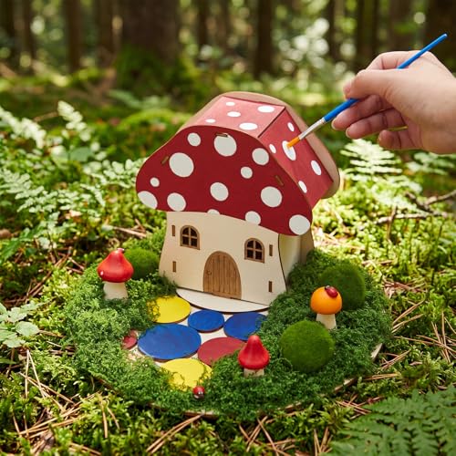 Kathfly 8 Sets Wooden Fairy House DIY Craft Kit for Kids with Paints & Decorations,Unpainted Miniature Garden Accessories for Home Event Party Decorations, Arts Birthday Party Favor (Mushroom Houses) - color: Mushroom Houses