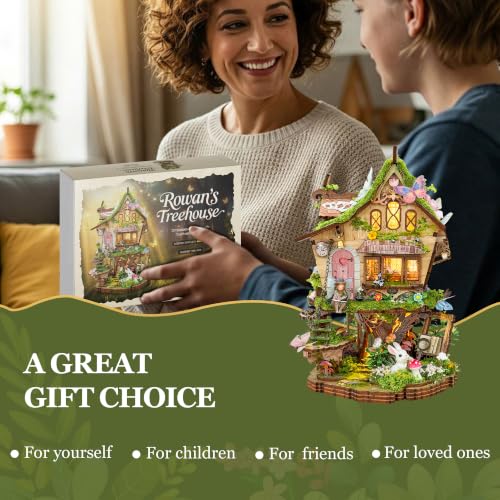 3D Wooden Puzzle Tree House Miniature House Kit with LED Lights - color: Rowan's Treehouser
