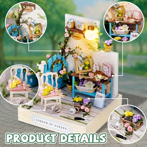 Kisoy Dollhouse Miniature with Furniture Kit, DIY 3D Wooden DIY House Kit with Dust Cover,Handmade Tiny House Toys for Teens Adults Gift(Corner of Garden) - color: Corner of Garden