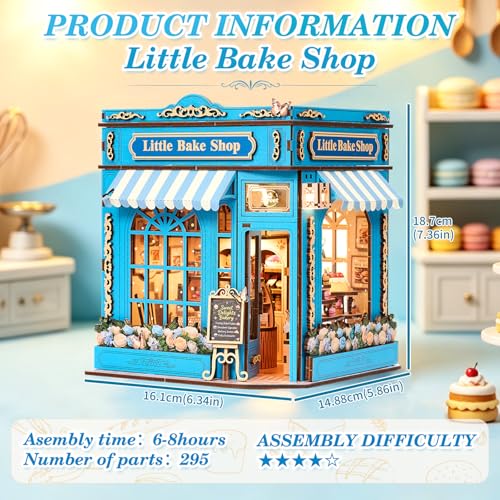 DIY Miniature Dollhouse Kit - 3D Wooden Puzzle for Adults, Illuminated Bakery Model Craft Kit with LED Light, Creative Diorama Room Decor & Hobby Gift,Little Bake Shop - color: Little Bake Shop