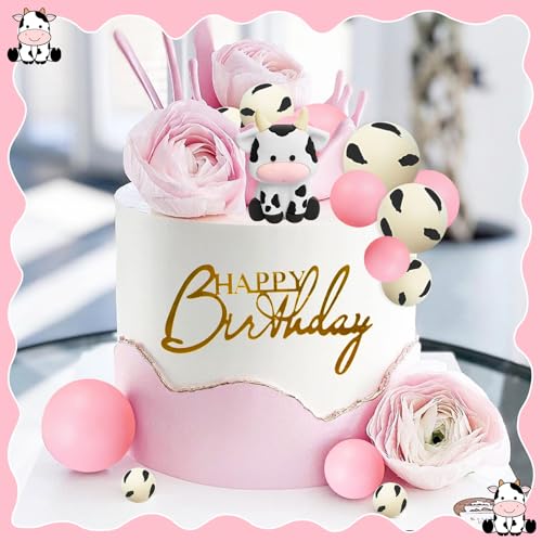MEMOVAN Pink Cow Cake Topper Farm Cake Topper Decorations - color: Cow