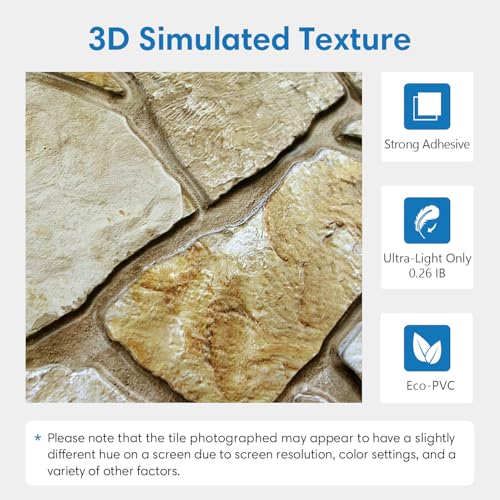 COMSTICKC 3D Faux Stone Wall Panels Peel and Stick Decorative Tiles - color: Faux Brown Stone -A