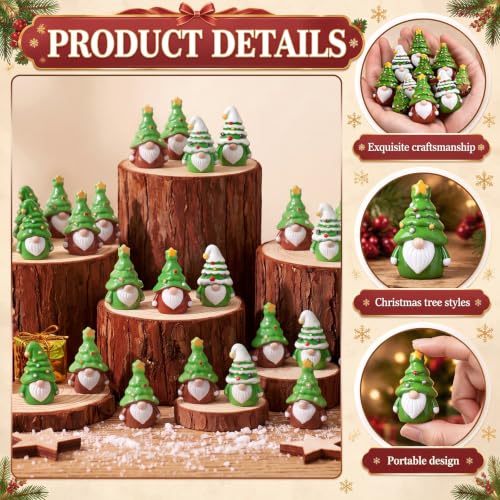 Yaomiao 60 Pcs Mini Christmas Tree Gnomes Figurines Bulk Resin Gnome Statue - style: Christmas Colorful Beads