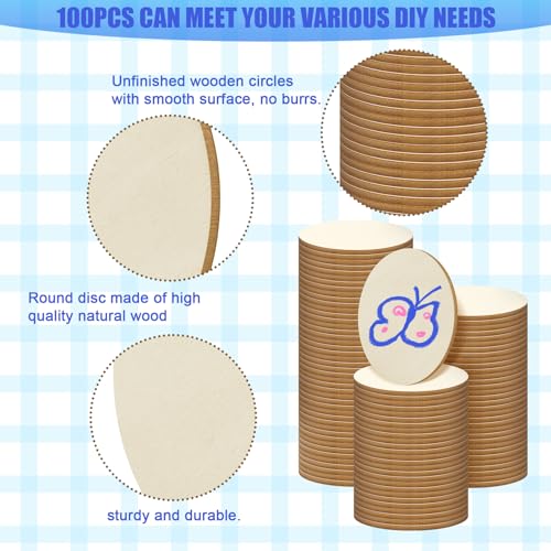 100 Pieces 2 Inch Unfinished Wood Circles - size: 2Inch-100PCS