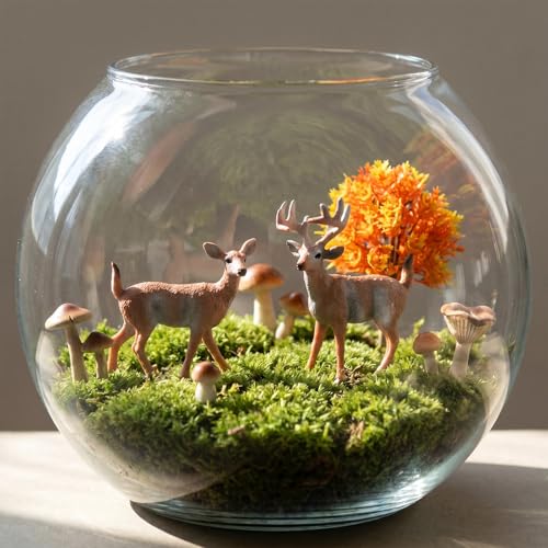 10Pcs Woodland Animals Figures Model Trees Kit, 5Pcs Forest Artificial Animal Deers 5Pcs Mixed Miniature Maple Trees for Birthday Cake Toppers Miniature Landscape Scenes