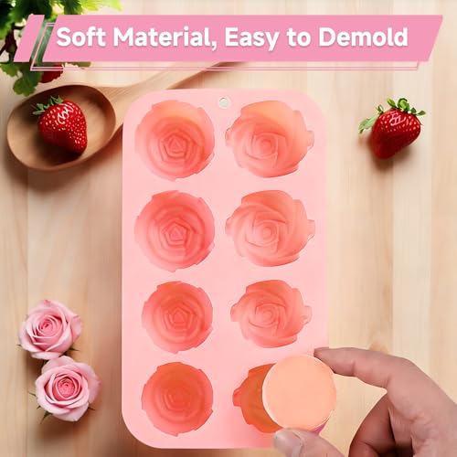 2Pcs Realistic Rose Soap Molds for Chocolate,Detailed Large Blooming Floral Molds for Candle,Cake,Jelly,Pudding, Ice Cubes,Ideal DIY,Wedding Favors Gift,Anniversary&Party Decor - color: 18-Cavity Pink&Gray