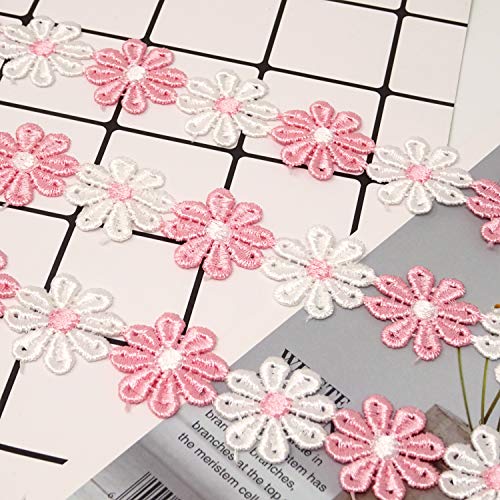 Honbay 5 Yards Decorating Lace Embroidered Trim Ribbons for Sewing or Craft Decoration (Daisy Pink White) - color: Daisy pink white