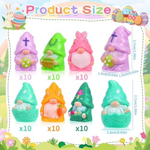 60 Pcs Easter Mini Gnomes Figures Tiny Fairy Resin Gnomes Figurines to Hide Easter Carrot Bunny Ear Basket Eggshell Eggs Element Miniature Gnomes Statues for Party Favors Tiered Tray Garden Decor - color: Orange