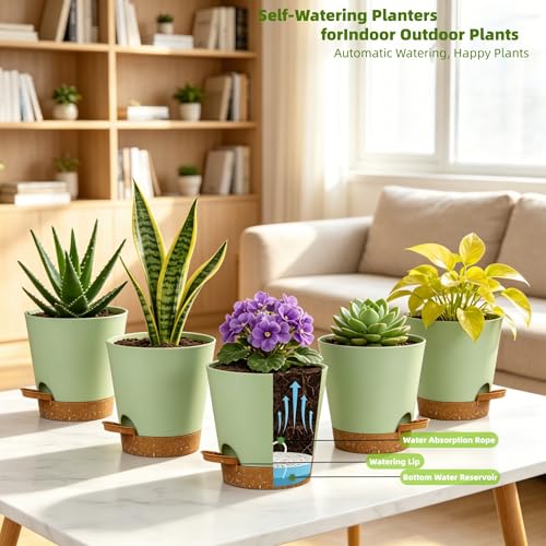 12 Pack 4 Inch African Violet Pots Self Watering, Self-Watering Planters with Drainage Holes & Reservoir, Green Brown Plastic Pots for Indoor Outdoor Plants, Succulents & Flowers - color: Green Brown, size: 4 inch 12pcs