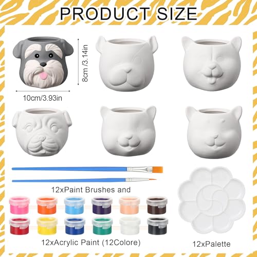 Hushee 12 Sets Ceramic Succulent Pots to Paint with Drainage - color: Dog