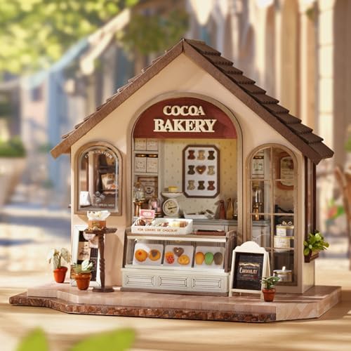 MAGQOO DIY Miniature Dollhouse Kit with Furniture Creative Room Mini Wooden Doll House Accessories DIY Miniature House Kit (Leisurely Joy Bakery) - color: Leisurely Bakery