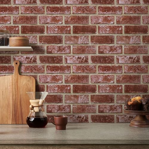 COMSTICKC 3D Faux Brick Wall Panels Peel and Stick, 10 Pcs 11.8" x 11.8" - color: Retro Red
