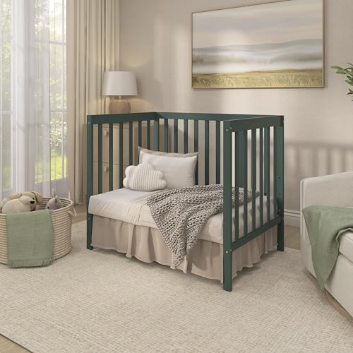 Dream On Me Synergy 4-in-1 Convertible Mini Crib, Small Crib, Olive - color: Olive