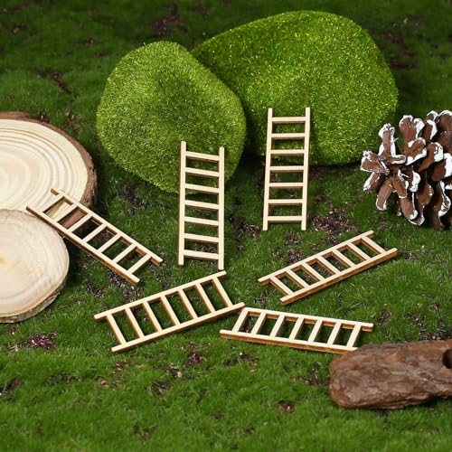 20 Pcs Mini Garden Ladder - 2.36'' x 0.78'' Wooden Miniature Ladder Accessories for Landscape Dollhouse Decor - size: Small