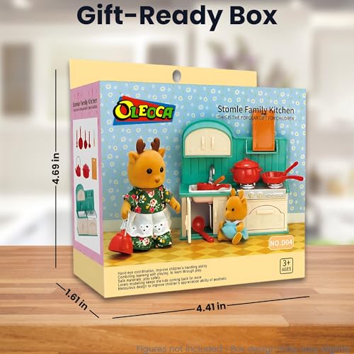 Family Dollhouse Kitchen Set — Miniature Stove, Sink & Oven with Frying Pan, Saucepan, Kettle, Utensils & Cutting Board — Dollhouse Furniture & Accessories for Ages 3+ - style: Kitchen Set