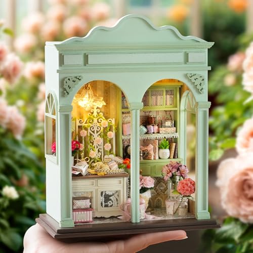 CUTEROOM DIY Miniature House Building Kit for Adults with LED Lights - Realistic Mini Dollhouse Model & Wooden Furniture, Creative Craft Kit for Home Decor Gift- Floral Reverie - style: Floral reverie